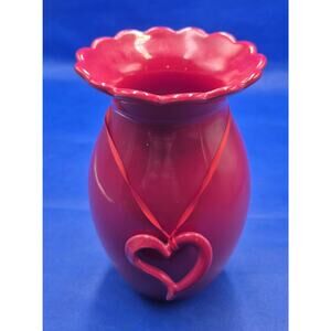 FTD Vibrant Red Ceramic Vase with Heart Charm 7.5" Tall